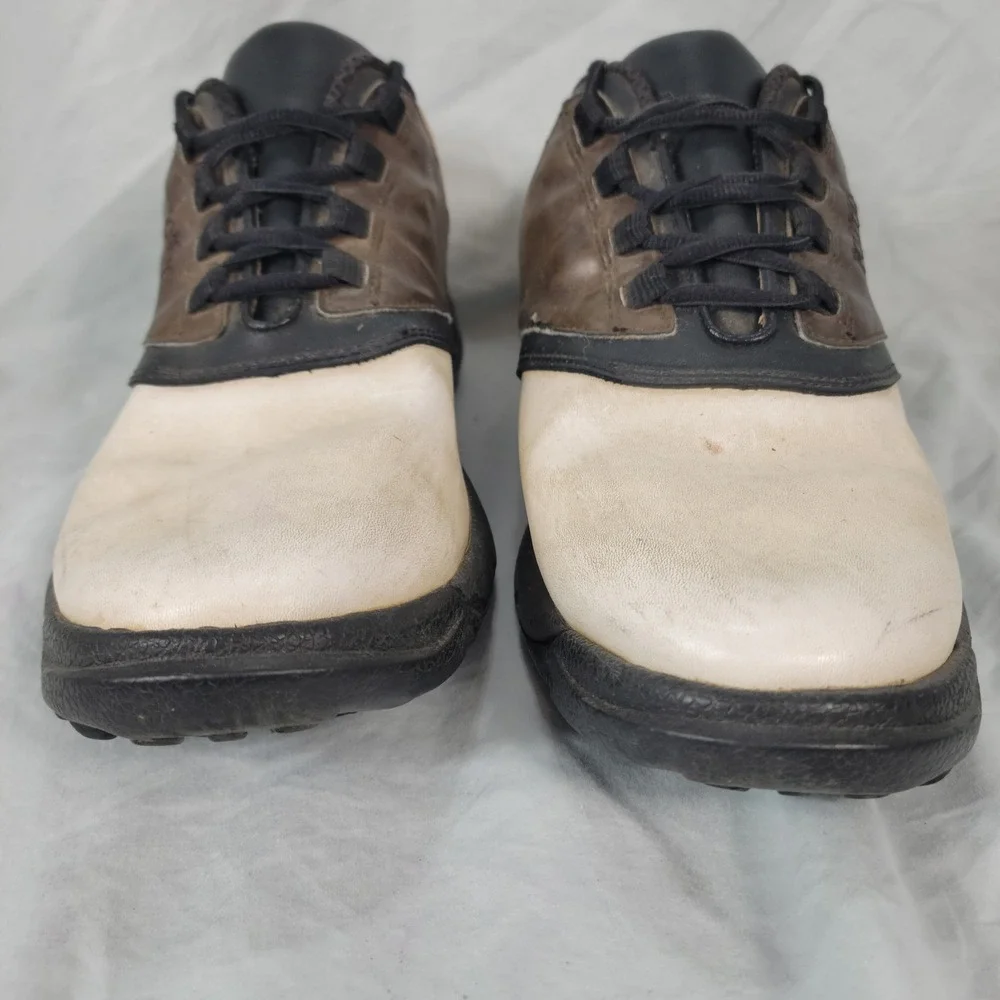 FootJoy Golf Shoes Men 11.5 Brown White Cleated Spikes Sport Golfing Golfwear